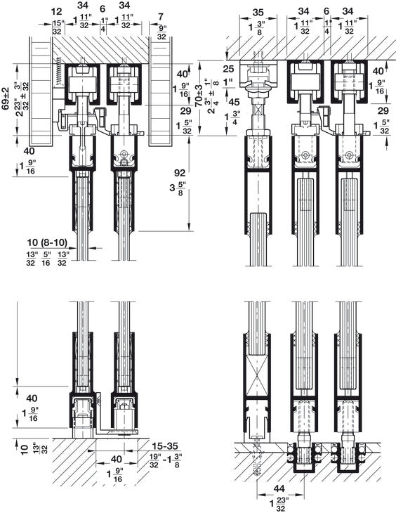 Hafele HAWA Junior 80/G (Telescopic) Sliding Door Hardware Set (Track NOT Included)