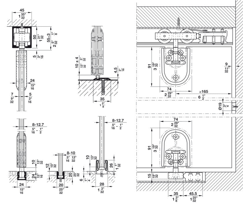 Hafele HAWA Junior 120/GP Sliding Door Hardware Set (Track NOT Included)