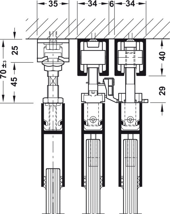 Hafele HAWA Junior 80/G (Telescopic) Sliding Door Hardware Set (Track NOT Included)