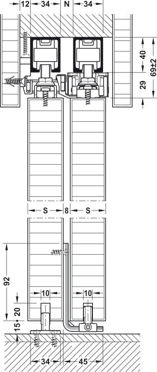 Hafele HAWA Junior Telescopic 40/4 (For 4 Doors) Sliding Door Set (Track NOT Included)