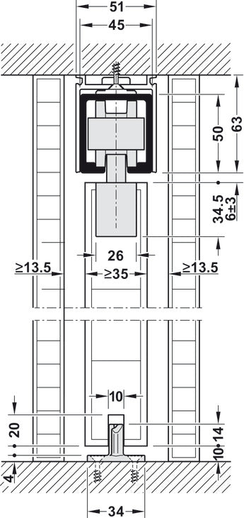 Hafele HAWA Junior 120/B Sliding Door Hardware Set (Track NOT Included)