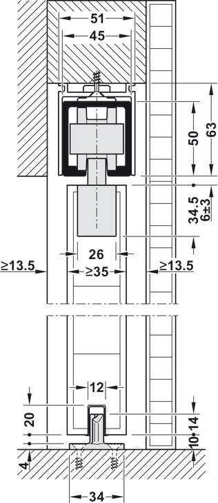 Hafele HAWA Junior 120/B Sliding Door Hardware Set (Track NOT Included)