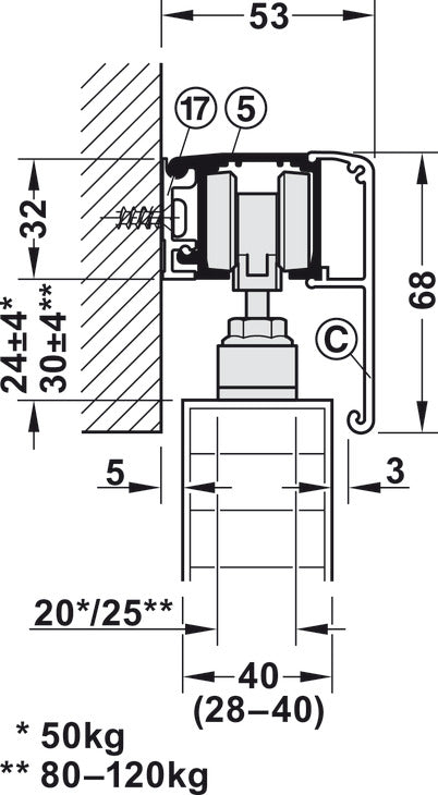 Hafele Slido D-Line11 (50P/80P/120P) Sliding Door Hardware Set (Track NOT Included)