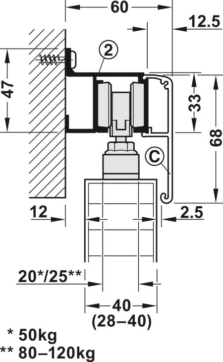 Hafele Slido D-Line11 (50P/80P/120P) Sliding Door Hardware Set (Track NOT Included)