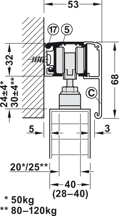Hafele Slido D-Line11 (50P/80P/120P) Sliding Door Hardware Set (Track NOT Included)
