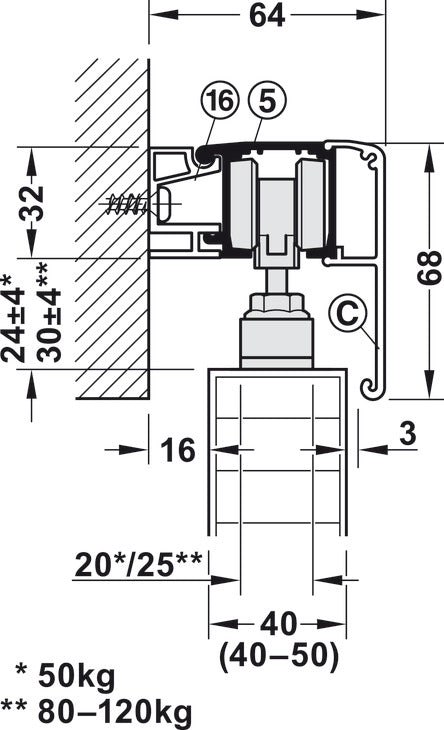 Hafele Slido D-Line11 (50P/80P/120P) Sliding Door Hardware Set (Track NOT Included)
