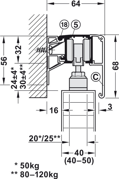 Hafele Slido D-Line11 (50P/80P/120P) Sliding Door Hardware Set (Track NOT Included)