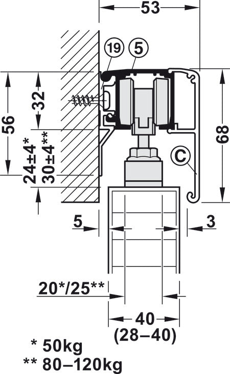Hafele Slido D-Line11 (50P/80P/120P) Sliding Door Hardware Set (Track NOT Included)