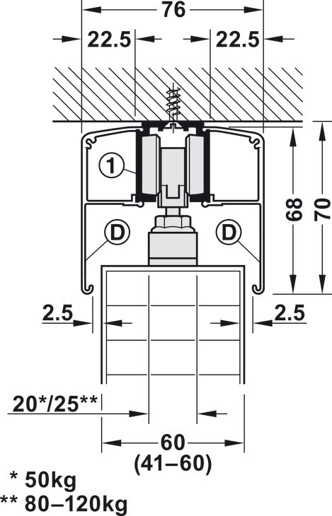 Hafele Slido D-Line11 (50P/80P/120P) Sliding Door Hardware Set (Track NOT Included)