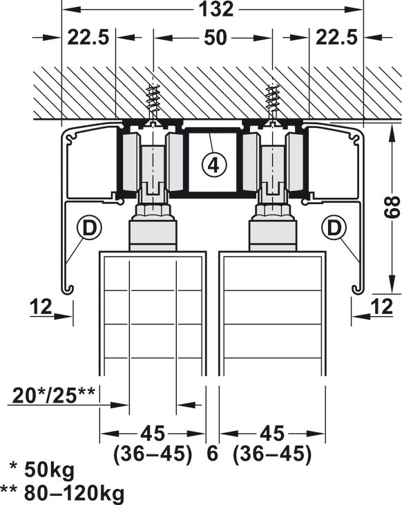 Hafele Slido D-Line11 (50P/80P/120P) Sliding Door Hardware Set (Track NOT Included)