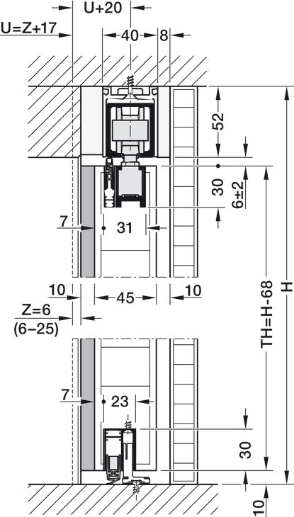 Hafele HAWA Junior 100/B (Acoustics) Sliding Door Hardware Set (Track NOT Included)