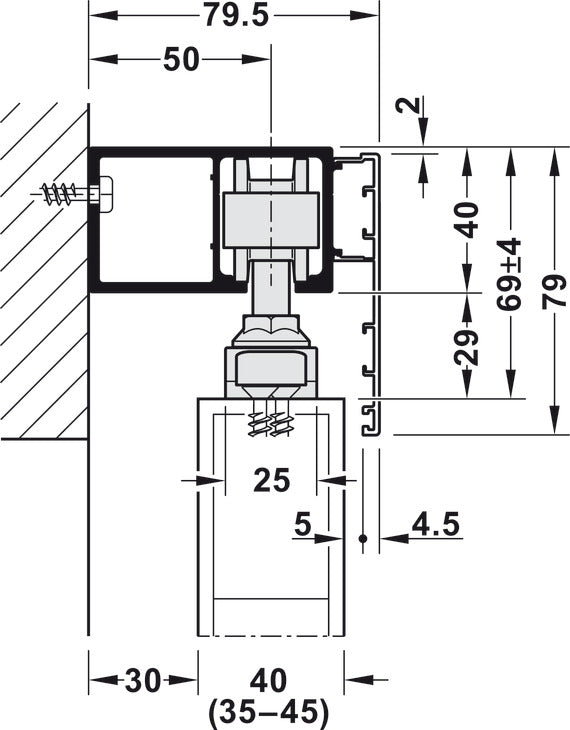 Hafele HAWA Junior 100/Z Sliding Door Hardware Set (Track NOT Included)