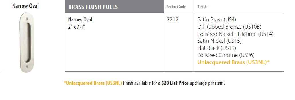 Emtek - Door Accessories - Narrow Oval Flush Pull w/ Surface Screws