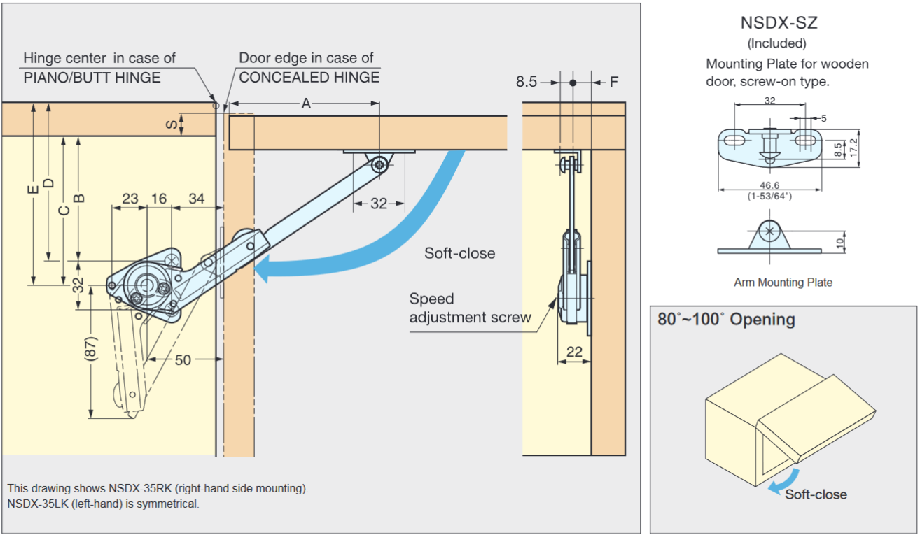 Sugatsune Adjustable Soft-Down/Upward-Open LID Stay