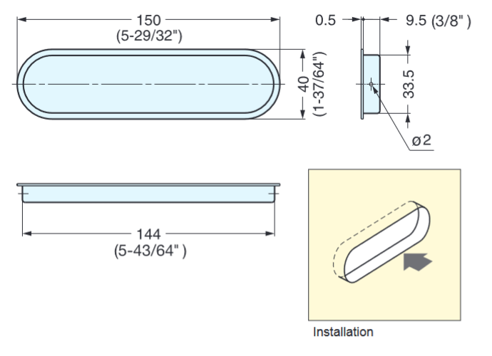 Sugatsune OP-150 Stainless Steel Recessed Pull
