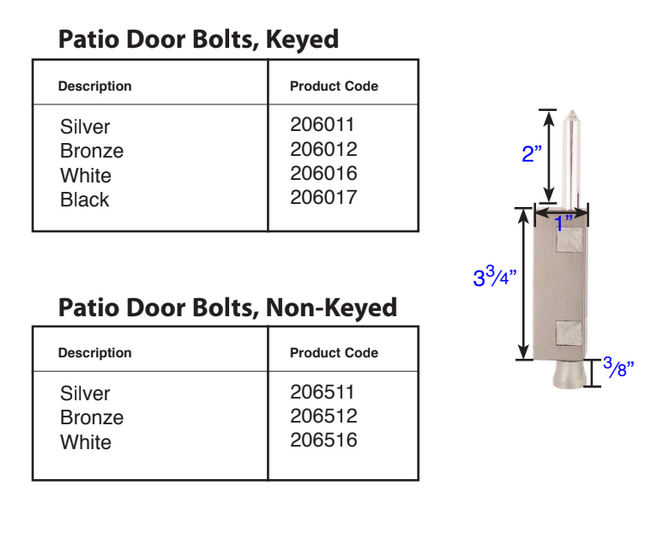 Emtek - Door Accessories - Patio Door Bolt