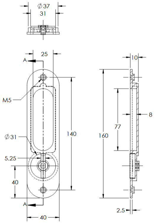 Linnea - Pocket Door - PL160R-ST-PR Privacy Pocket Door Lock with Standard Turn Piece