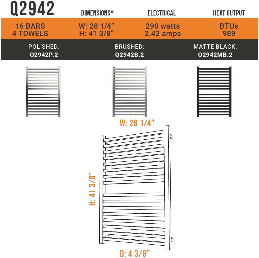 Amba - Quadro Collection - Model Q2942.2 Towel Warmer