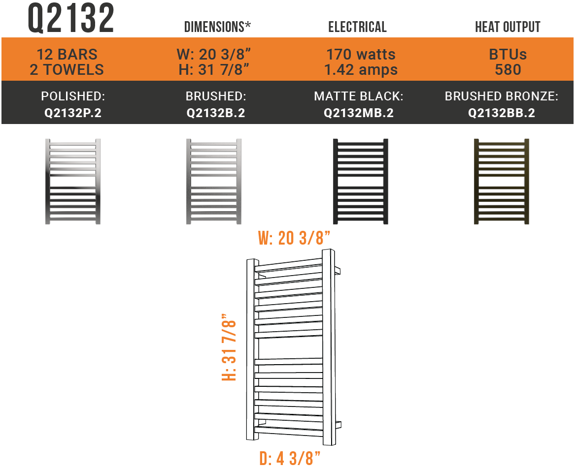 Amba - Quadro Collection - Model Q2132.2 Towel Warmer
