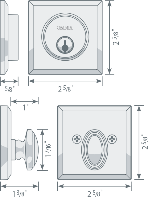 Omnia RECTDB Solid Brass Auxiliary Deadbolt Kit