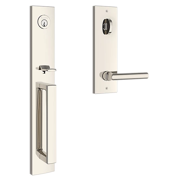 Baldwin - Reserve Collection - Tubular Entry Handlesets - Santa Cruz Full Escutcheon Emergency Egress Handleset w/ Tube Lever & Contemporary Square Rose