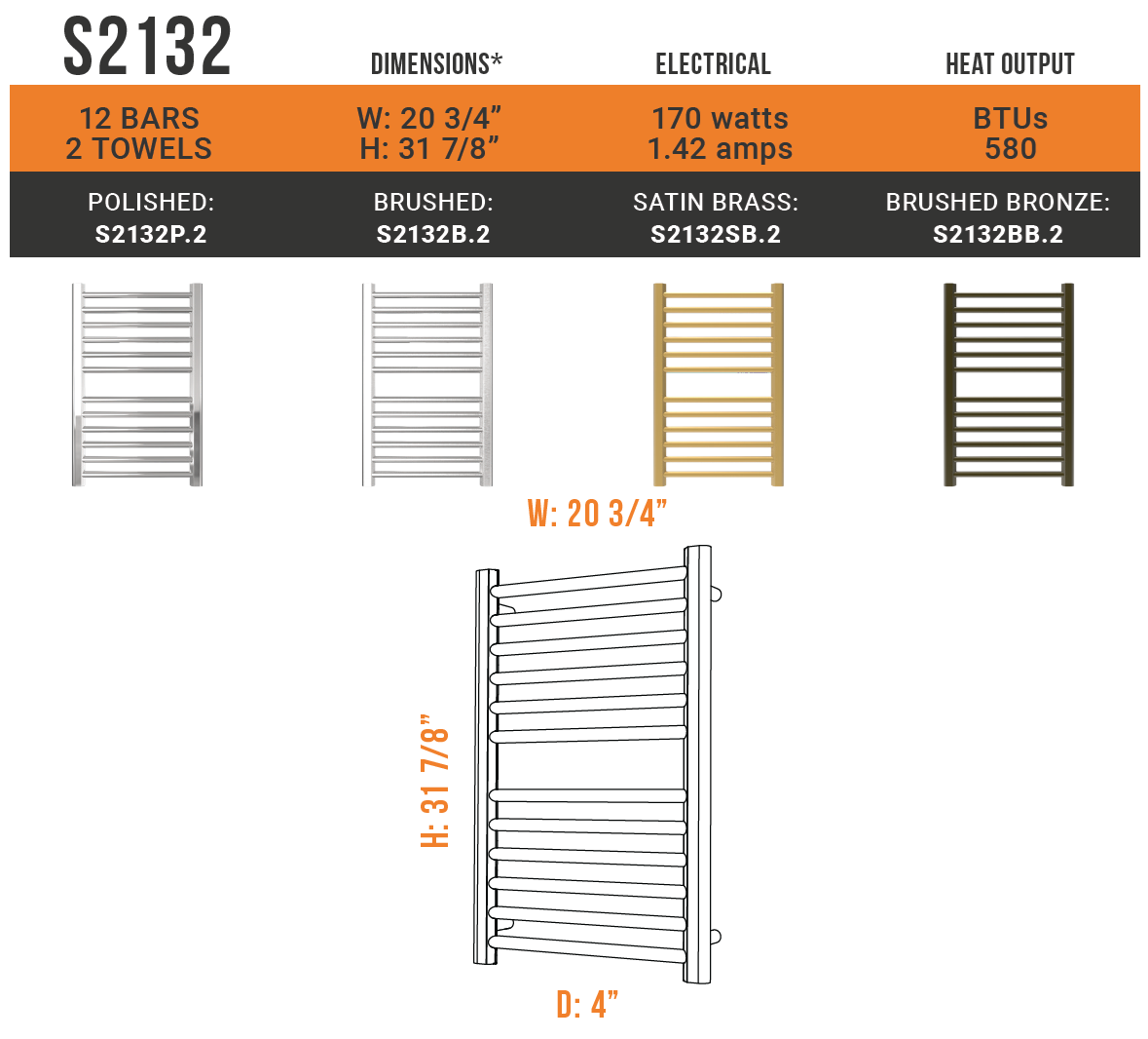 Amba - Sirio Collection - Model S2132.2 Towel Warmer