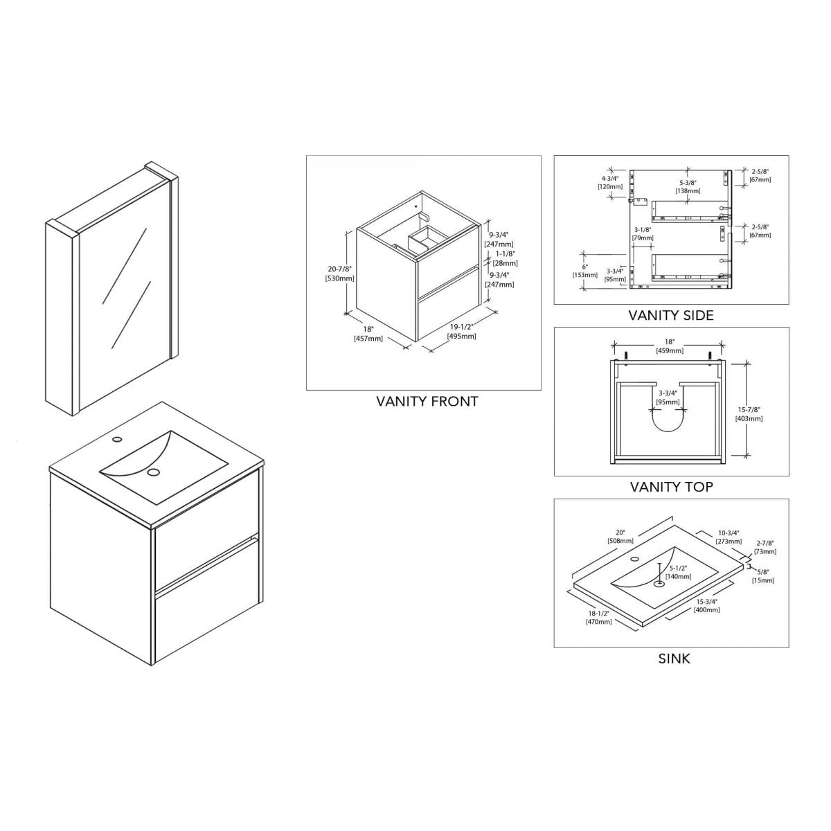 Blossom Wall Mount 20 Inch Valencia Vanity (Wasbasin NOT included)