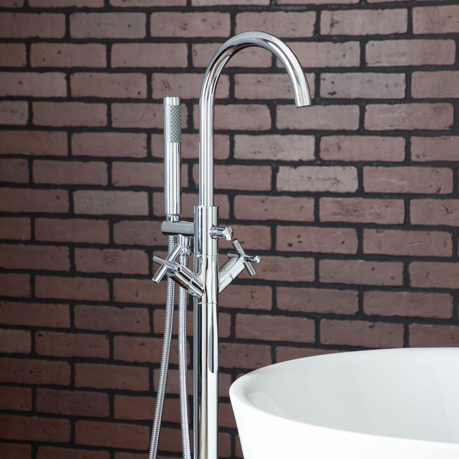 Maidstone Freestanding Tub Faucet With Cross Handle Polished Chrome