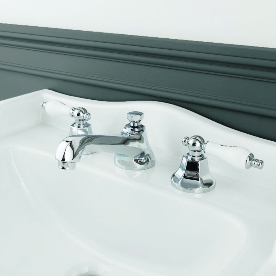 Maidstone Nouveau Widespread Bathroom Sink Faucet - Porcelain Lever Handles