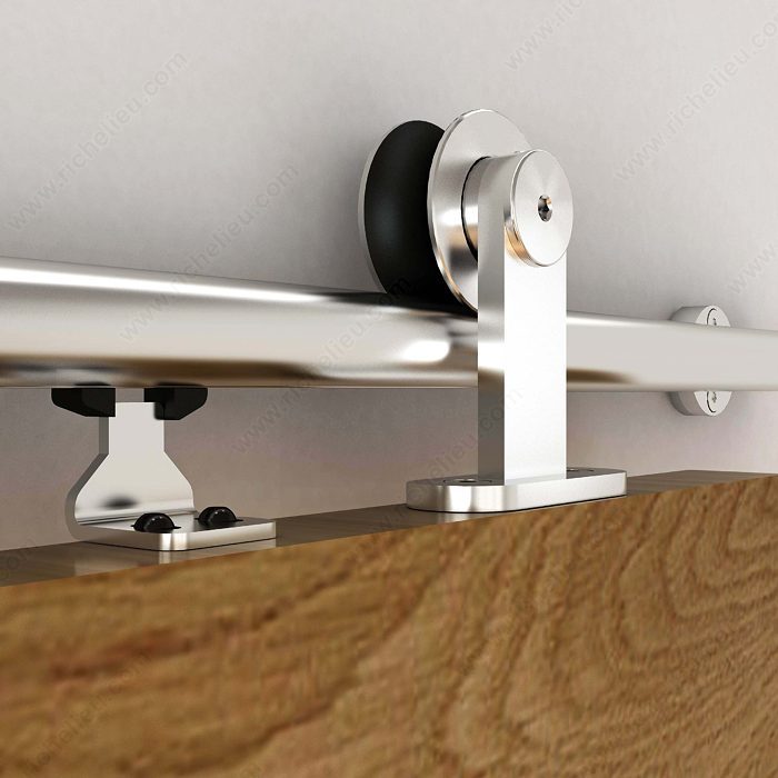 Studio Sliding Barn Door Set For Suspended Wooden Door With Visible Stainless Steel Hardware (Soft Close Included)