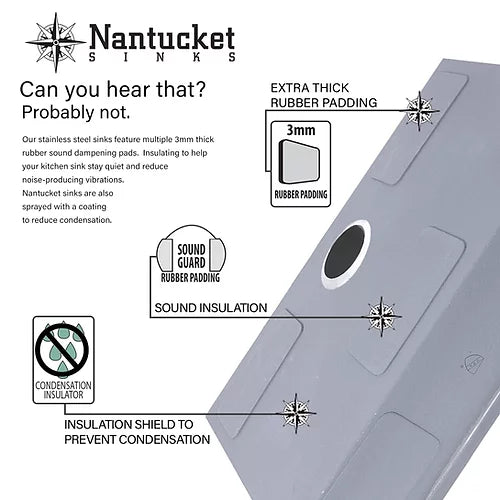 Nantucket Sinks SR3618-16 Pro Series 36" Single Bowl Undermount Stainless Steel Kitchen Sink in 16 Gauge