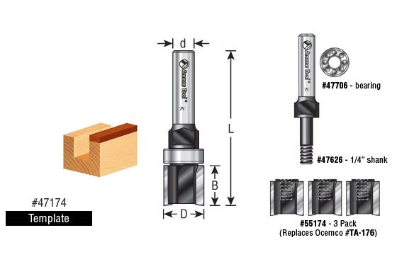 Amana Tool 47174 Carbide Tipped Template Cutter Assembly