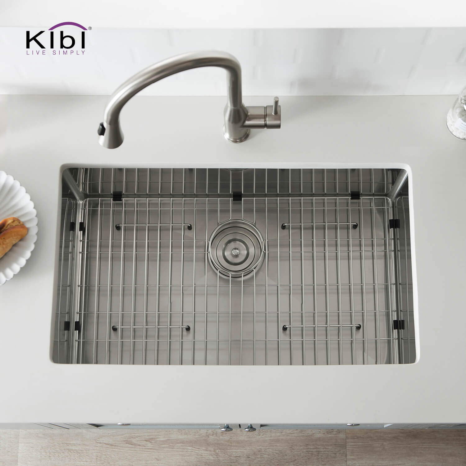 Kibi 33″ Handcrafted Undermount Single Bowl 16 gauge Stainless Steel Kitchen Sink
