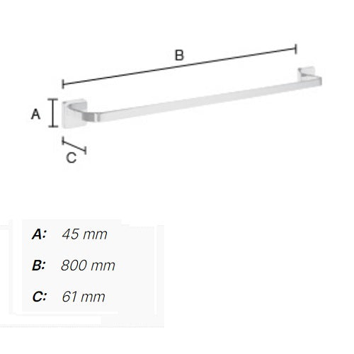 Smedbo - ICE Single Towel Rail 32", Polished Chrome OK3465