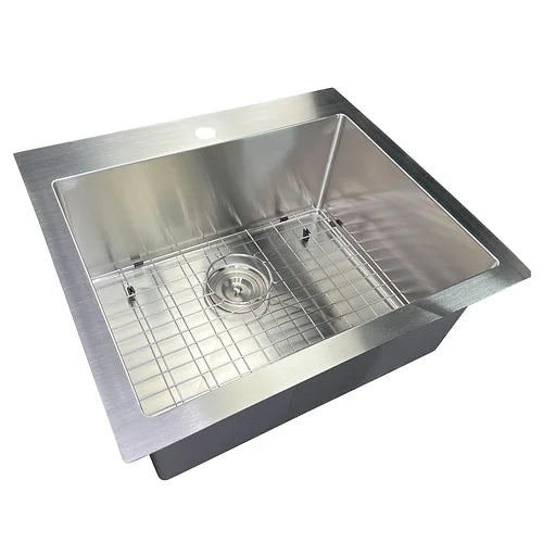 Nantucket Sinks SR2522-16 25 Inch Pro Series Small Rectangle Single Bowl Self Rimming Small Radius Stainless Steel Drop In Kitchen Sink (Single Hole)