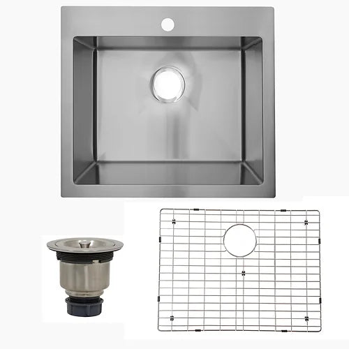 Nantucket Sinks SR2522-16 25 Inch Pro Series Small Rectangle Single Bowl Self Rimming Small Radius Stainless Steel Drop In Kitchen Sink (Single Hole)