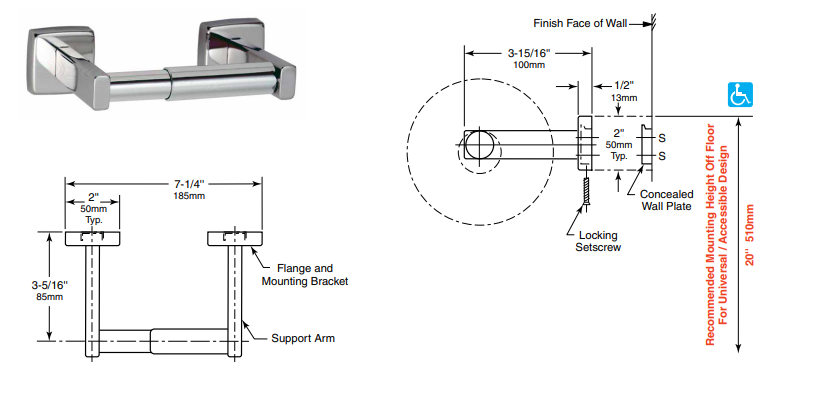 Borick Surface-Mounted Toilet Tissue Dispenser