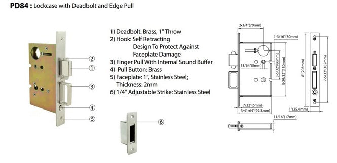 INOX FH27 PD8000 Series Pocket Door Lock