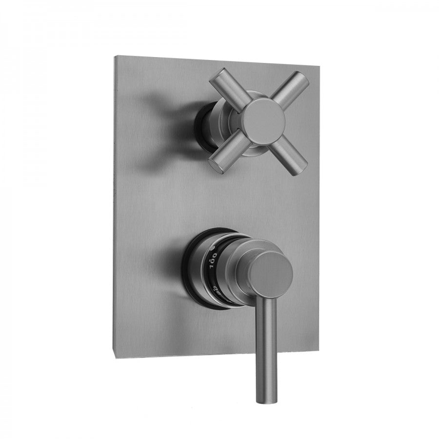 Jaclo T7530 Rectangle Plate with Contempo Low Lever Thermostatic Valve with Contempo Cross Built-in 2-Way Or 3-Way Diverter/Volume Controls