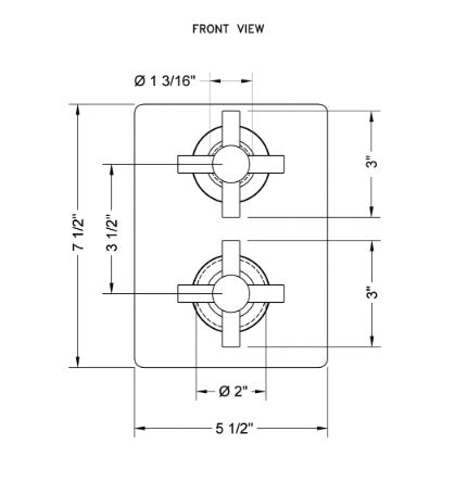Jaclo T7532 Rectangle Plate with Contempo Cross Thermostatic Valve with Contempo Cross Built-in 2-Way Or 3-Way Diverter/Volume Controls