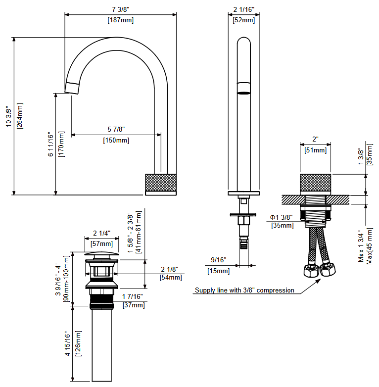Casa Fixtures - Bathroom Faucet - Verona One Handle Two Holes Bathroom Vanity Sink Faucet with Drain Assembly (CBF-1027)