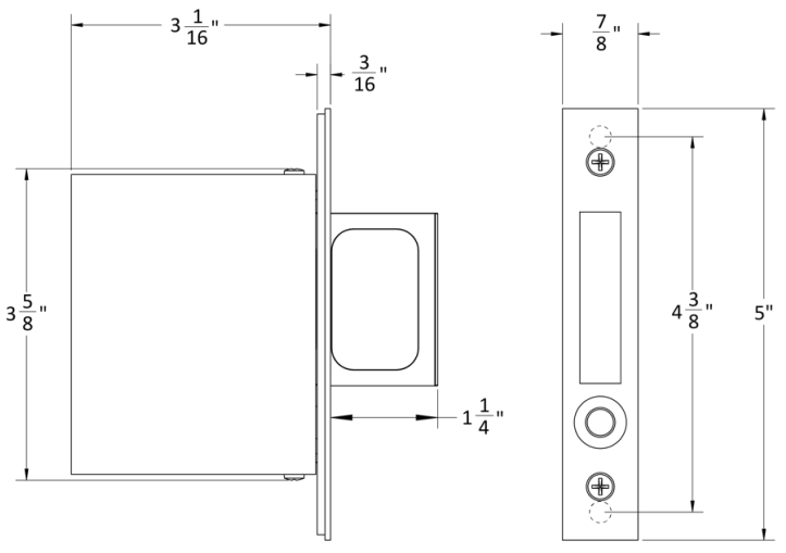 Accurate - Pocket Door Edge Pulls - 2000 Passage Edge Pull 5" (Lock Body Only)