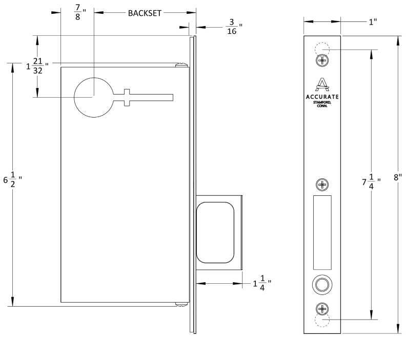 Accurate - Pocket Door Edge Pulls - 2002CPDP Passage Edge Pull 8" (Lock Body Only)