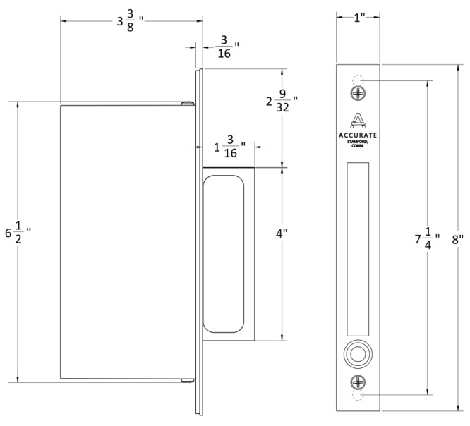 Accurate - Pocket Door Edge Pulls - 2011PDP Passage Edge Pull Large Bale (Lock Body Only)
