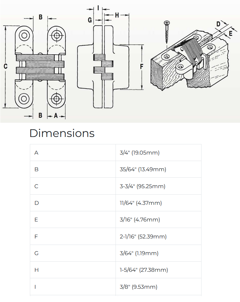 SOSS #212SS Stainless Invisible Hinge (Each)