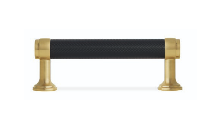 Emtek - Select Cabinet Pull - 4" CTC - Satin Brass Transitional Stems / Flat Black Knurled Pull