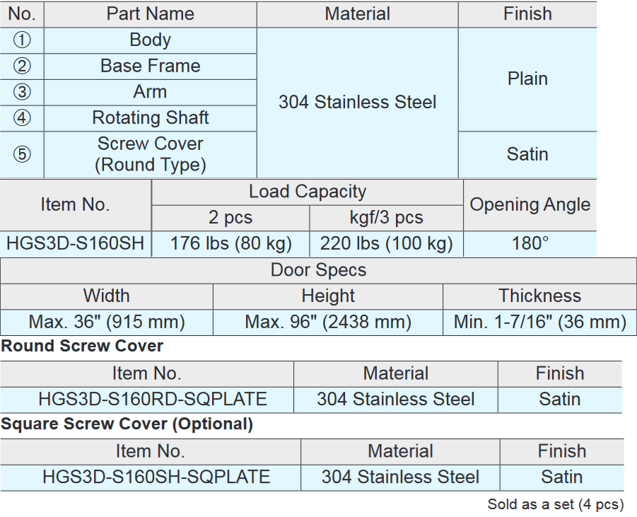Sugatsune - 304 Stainless Steel - HGS3D-S160SH 3-Way Adjustable Concealed Hinge (Each)