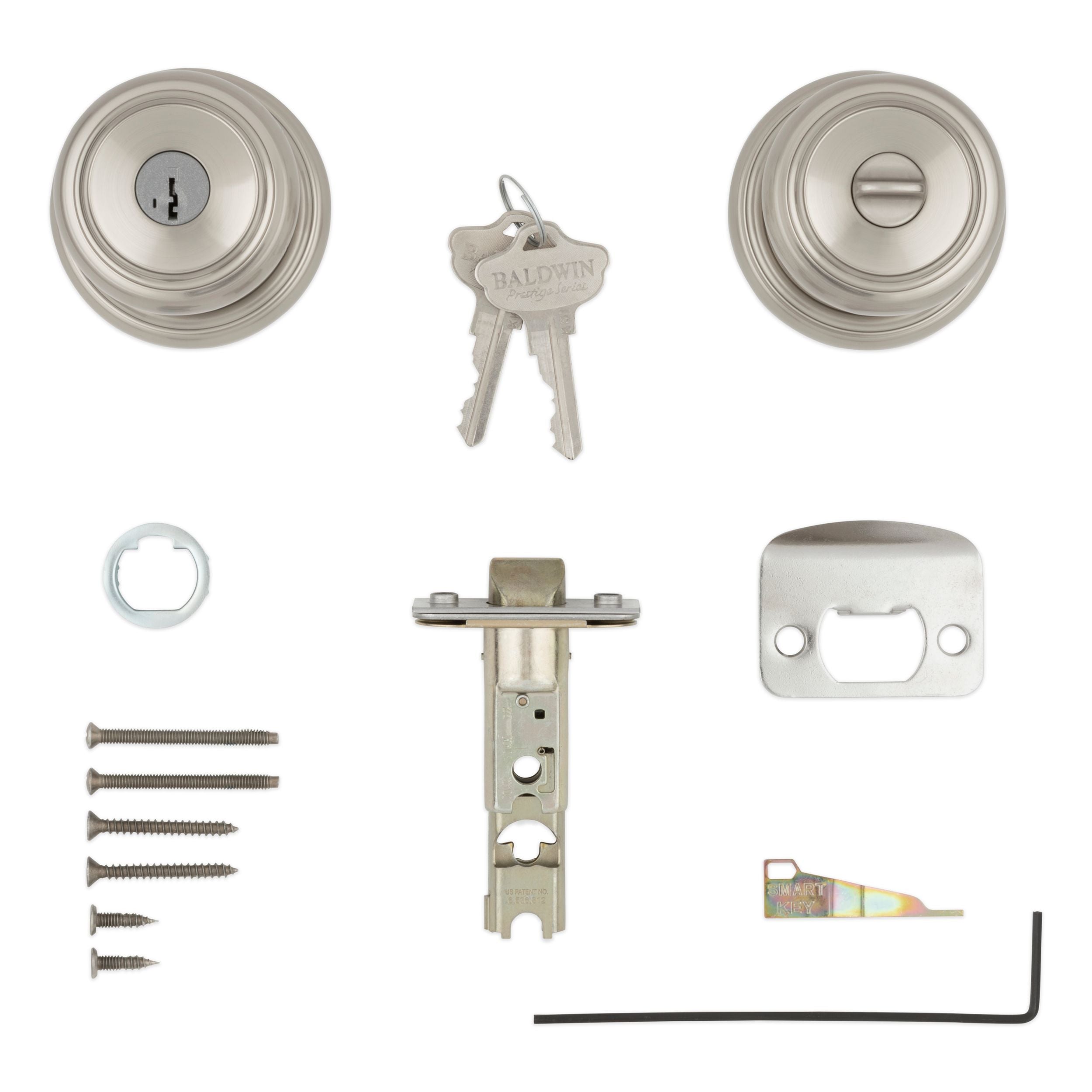 Baldwin - Prestige Collection - Knobs & Levers - Alcott (ATK) Knob w/ Round Rose In Satin Nickel