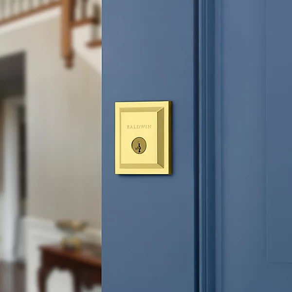 Baldwin - Prestige Collection - Deadbolts - Single Cylinder Low Profile Square (SLB) Deadbolt In Satin Brass