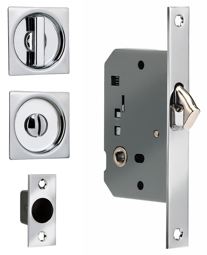 Omnia 3910S/3911S Solid Brass Pocket Door Lock & Trim